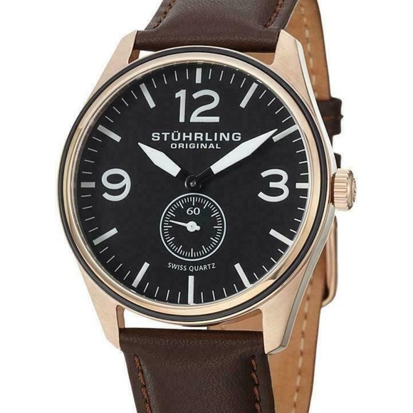 Stuhrling Original Other - Stuhrling Original 931 03 Aviator Swiss Quartz Brown Leather Strap Mens Watch
